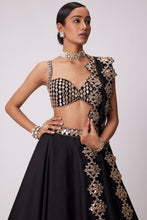 Load image into Gallery viewer, BLACK ORGANZA HAND EMBROIDERED LEHENGA SET
