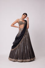 Load image into Gallery viewer, BLACK LINEAR MIRROR EMBROIDERED LEHENGA SET
