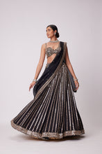Load image into Gallery viewer, BLACK LINEAR MIRROR EMBROIDERED LEHENGA SET
