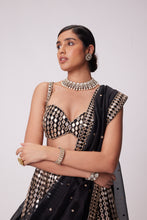 Load image into Gallery viewer, BLACK LINEAR MIRROR EMBROIDERED LEHENGA SET
