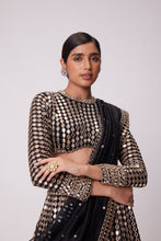 Load image into Gallery viewer, BLACK LINEAR MIRROR EMBROIDERED ORGANZA LEHENGA SET
