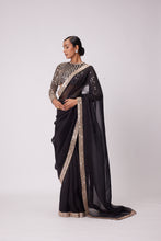 Load image into Gallery viewer, BLACK HAND EMBROIDERED ORGANZA SAREE SET
