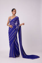 Load image into Gallery viewer, PERSIAN BLUE LINEAR EMBROIDERY GEORGETTE SAREE SET
