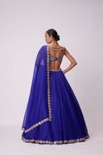 Load image into Gallery viewer, PERSIAN BLUE LINEAR MIRROR EMBROIDERED LEHENGA SET
