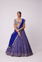 Load image into Gallery viewer, PERSIAN BLUE MIRROR FLOWER EMBROIDERED LEHENGA SET
