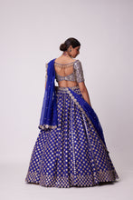 Load image into Gallery viewer, PERSIAN BLUE MIRROR FLOWER EMBROIDERED LEHENGA SET
