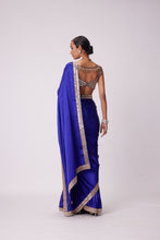 Load image into Gallery viewer, PERSIAN BLUE HAND EMBROIDERED SATIN SAREE SET
