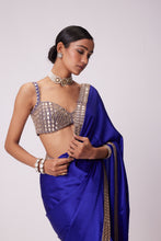 Load image into Gallery viewer, PERSIAN BLUE HAND EMBROIDERED SATIN SAREE SET
