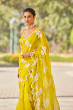 Load image into Gallery viewer, Moss Green Flower Saree Set
