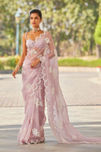 Load image into Gallery viewer, Powder Lilac Flower Saree Set
