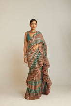 Load image into Gallery viewer, Pre Draped Mud Green Multicolor Saree Set
