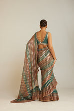Load image into Gallery viewer, Pre Draped Mud Green Multicolor Saree Set
