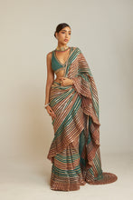 Load image into Gallery viewer, Pre Draped Mud Green Multicolor Saree Set
