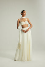 Load image into Gallery viewer, Off White Skirt Set With Halter Neck Blouse
