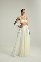 Load image into Gallery viewer, Off White Skirt Set With Halter Neck Blouse
