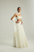 Load image into Gallery viewer, Off White Skirt Set With Halter Neck Blouse

