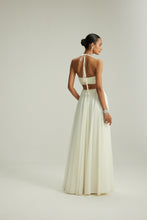 Load image into Gallery viewer, Off White Skirt Set With Halter Neck Blouse
