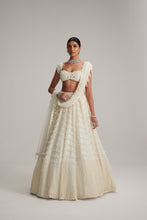 Load image into Gallery viewer, Off White Mirror and Pearl Drop Bridal lehenga set
