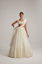 Load image into Gallery viewer, Off White Mirror and Pearl Drop Bridal lehenga set

