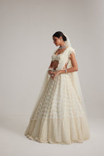 Load image into Gallery viewer, Off White Mirror and Pearl Drop Bridal lehenga set with Veil
