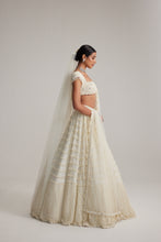 Load image into Gallery viewer, Off White Mirror and Pearl Drop Bridal lehenga set with Veil
