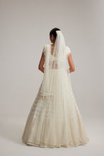 Load image into Gallery viewer, Off White Mirror and Pearl Drop Bridal lehenga set with Veil
