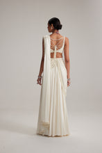 Load image into Gallery viewer, Off White Pearl and Mirror Embroidered satin draped saree set
