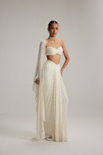 Load image into Gallery viewer, Pearl White Dense Drop Draped Skirt set

