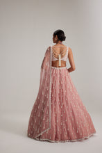 Load image into Gallery viewer, Dusty Rose Organza Long pearl tassels lehenga set
