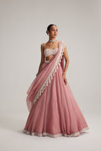 Load image into Gallery viewer, Dusty Rose Organza mirror and pearl lehenga set
