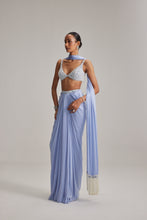 Load image into Gallery viewer, Dew Blue Satin Draped Skirt Set

