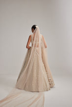 Load image into Gallery viewer, Light Beige Dense mirror and pearl lehenga set with Double Dupatta and Veil
