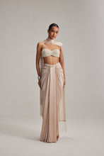 Load image into Gallery viewer, Light Beige Satin draped skirt set
