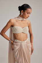 Load image into Gallery viewer, Light Beige Satin draped skirt set
