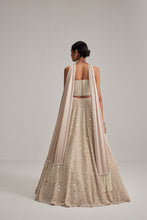Load image into Gallery viewer, Light Beige mirror and pearl Corset lehenga set With Stole
