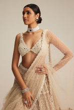 Load image into Gallery viewer, Light Beige Pearl Drop Multi Tier Lehenga Set.
