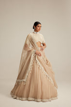 Load image into Gallery viewer, Light Beige High Neck Organza mirror and pearl lehenga set
