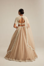 Load image into Gallery viewer, Light Beige High Neck Organza mirror and pearl lehenga set
