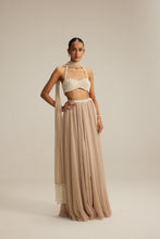 Load image into Gallery viewer, Light Beige Skirt Set With Halter Neck Blouse
