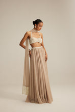 Load image into Gallery viewer, Light Beige Skirt Set With Halter Neck Blouse
