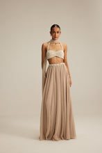 Load image into Gallery viewer, Light Beige Skirt Set With Halter Neck Blouse
