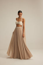 Load image into Gallery viewer, Light Beige Skirt Set With Halter Neck Blouse
