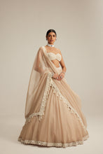 Load image into Gallery viewer, Light Beige Organza mirror and pearl lehenga set
