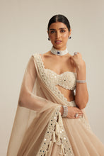 Load image into Gallery viewer, Light Beige Organza mirror and pearl lehenga set
