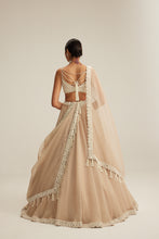 Load image into Gallery viewer, Light Beige Organza mirror and pearl lehenga set
