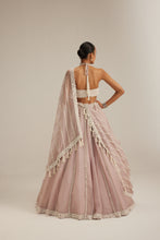 Load image into Gallery viewer, Ash Pink linear embroidered Organza Lehenga Set

