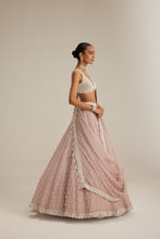 Load image into Gallery viewer, Ash Pink Pearl Drop Organza Lehenga Set
