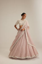 Load image into Gallery viewer, Ash Pink Pearl Drop Lehenga with high neck blouse
