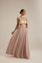 Load image into Gallery viewer, Ash Pink Georgette Skirt with Halter neck Blouse and stole

