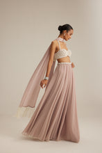 Load image into Gallery viewer, Ash Pink Georgette Skirt with Halter neck Blouse and stole
